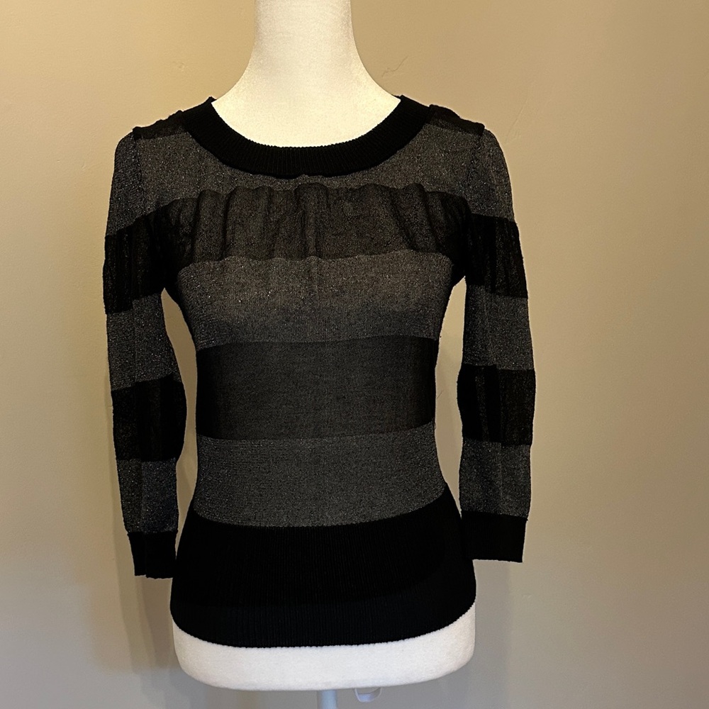 bebe Black and Gray Striped Sweater